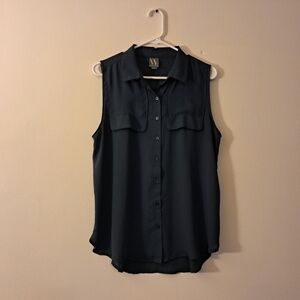 Dark Blue Sleeveless Button-Up Blouse